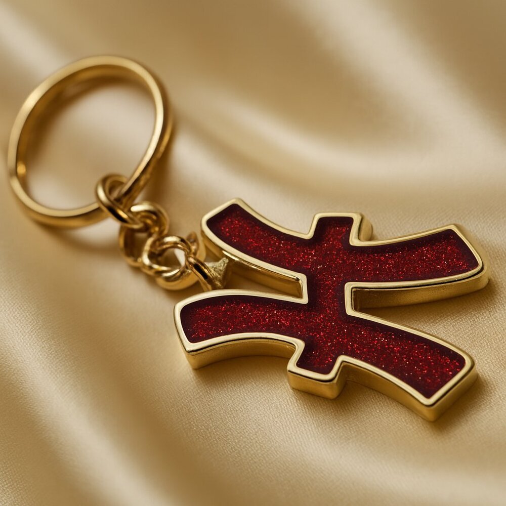 Pisces Zodiac Keychain – Red Glitter Enamel with Gold Outline - 4.5-inch